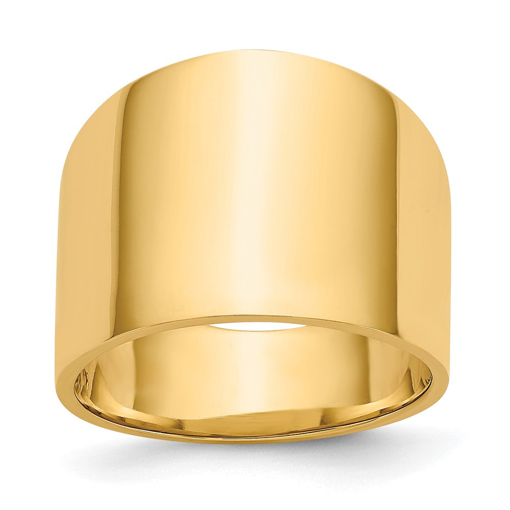 14K 15mm Flat-top Tapered Cigar Band Ring, Size 7
