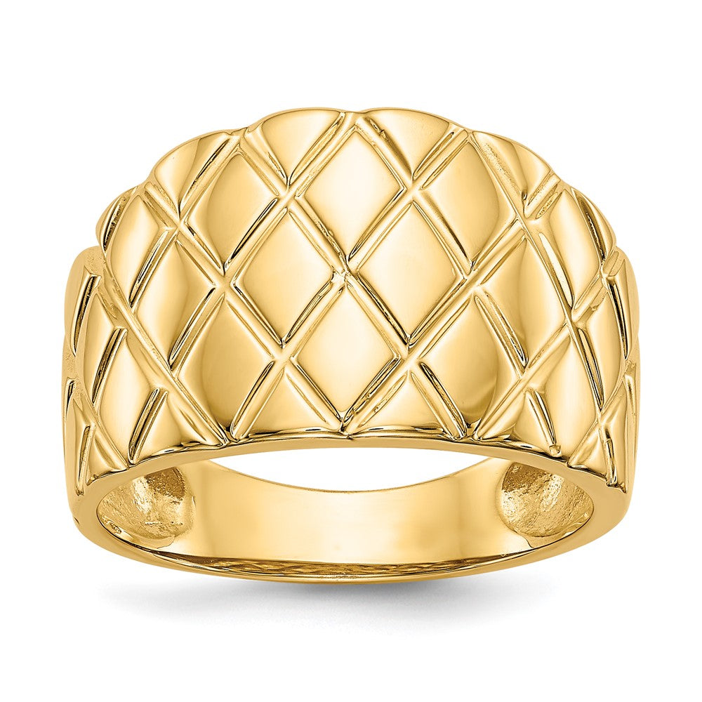 14K Quilted Pattern Dome Ring, Size 7