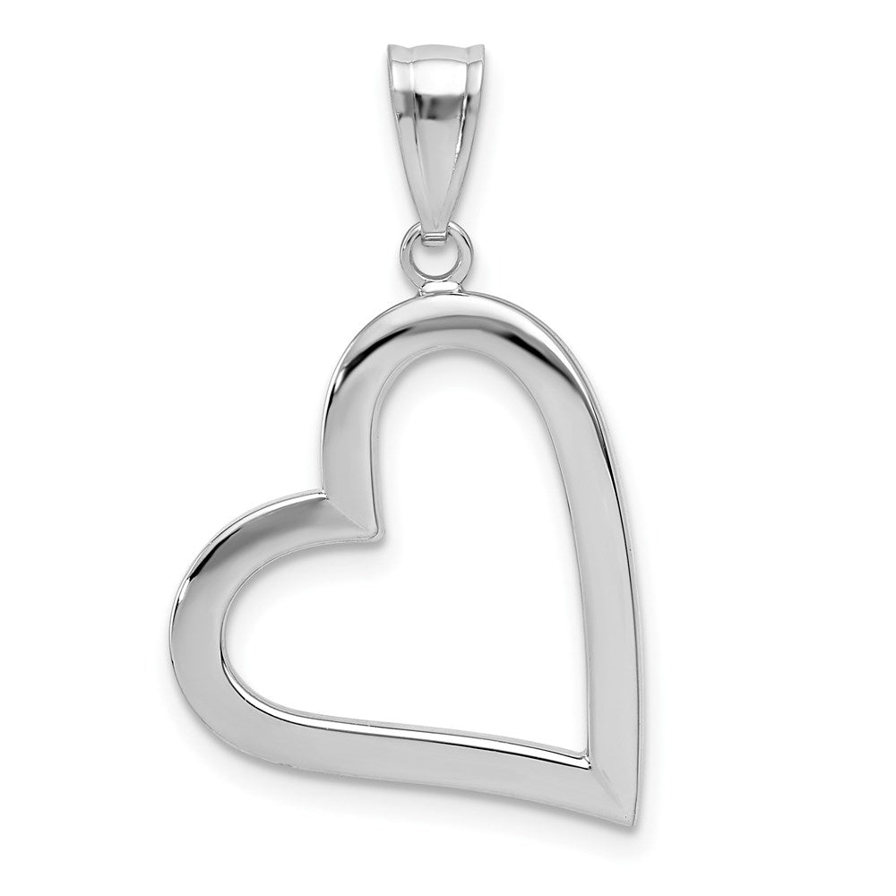 14k White Gold Polished Hollow Heart Pendant, 29 x 17 mm