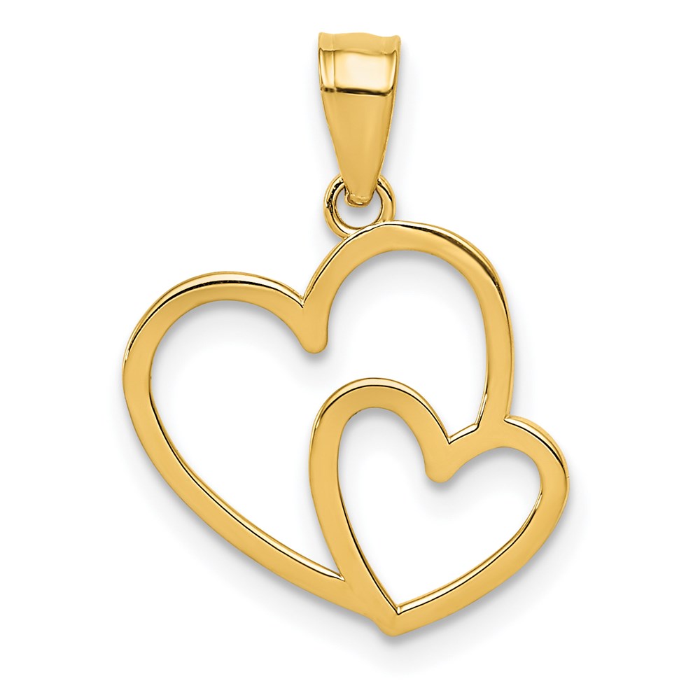 14K Polished Double Heart Pendant, 19 x 15 mm
