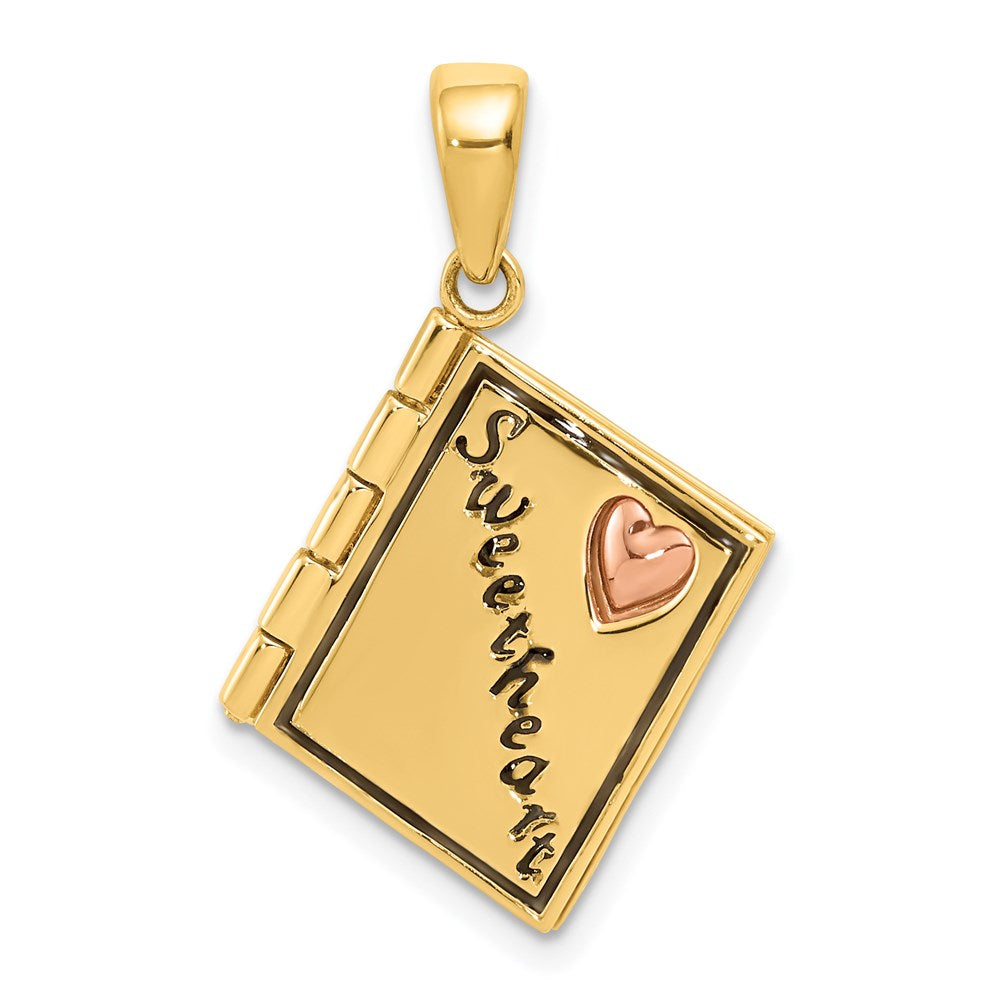 14K Two-tone 3-D Enameled Moveable SWEETHEART Book Charm, 24 x 17 mm