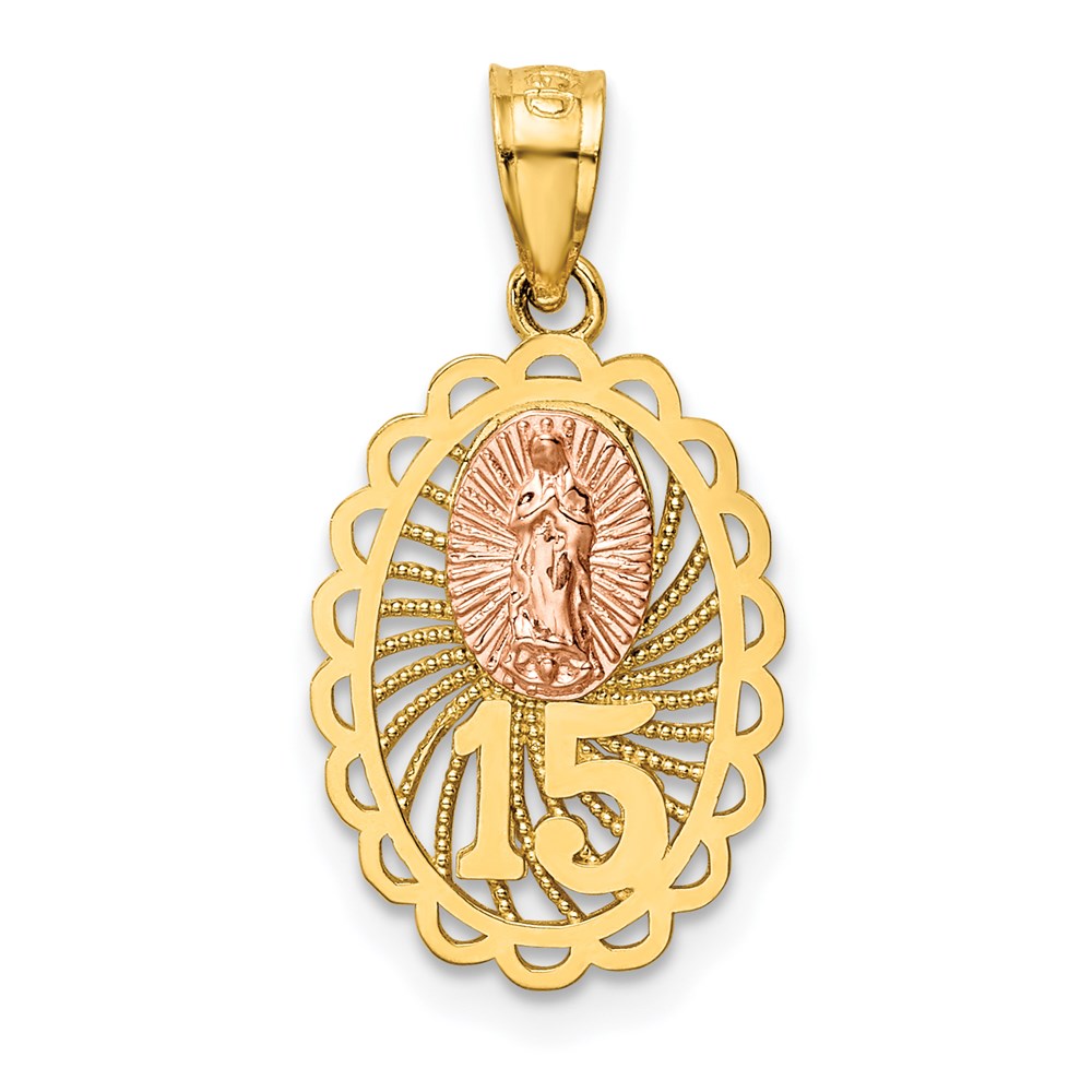 14k Two-tone 15 Our Lady of Guadalupe Pendant, 23 x 10 mm
