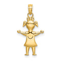 14k Solid Polished Girl with Pig-Tails Charm, 22.6 x 13.15 mm