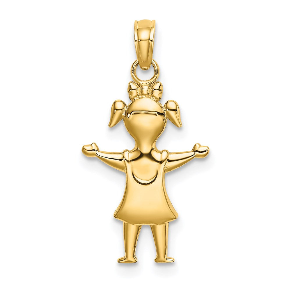 14k Solid Polished Girl with Pig-Tails Charm, 22.6 x 13.15 mm