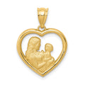 14k Polished and Satin Mom and Baby Heart Charm, 21 x 17 mm