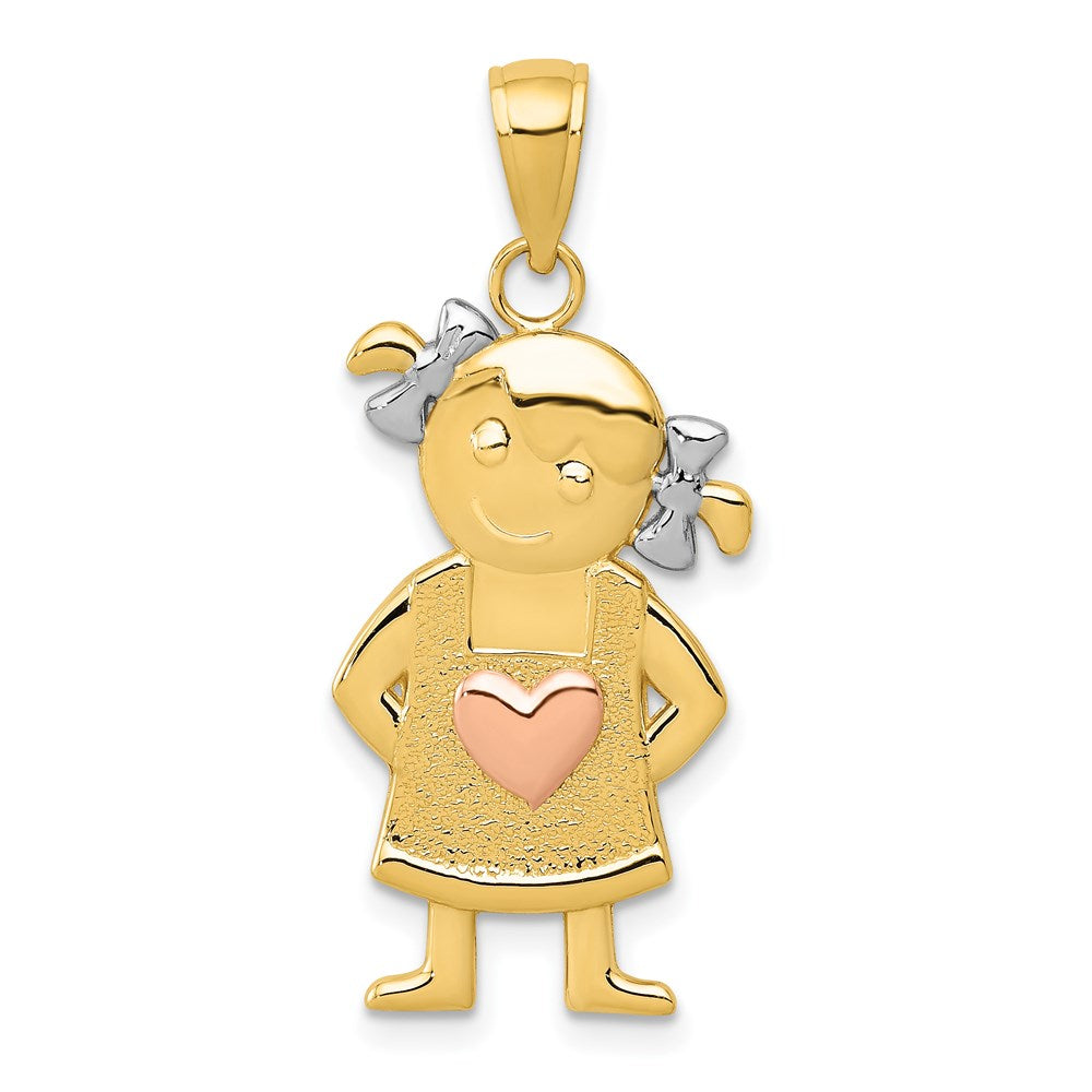 14k Yellow and Rose Gold with White Rhodium Girl Pendant, 29 x 14 mm