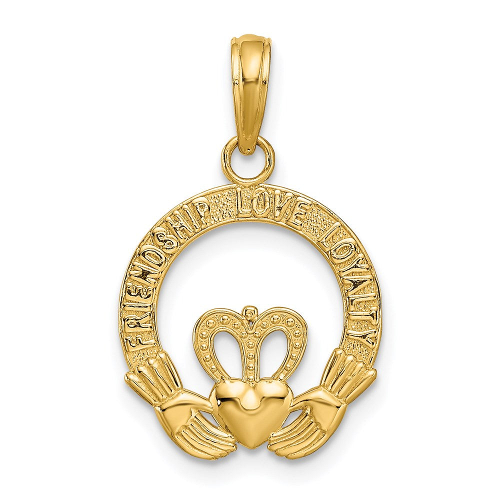 14k Flat-Backed FRIENDSHIP LOVE LOYALTY Claddagh Pendant, 22 x 14 mm