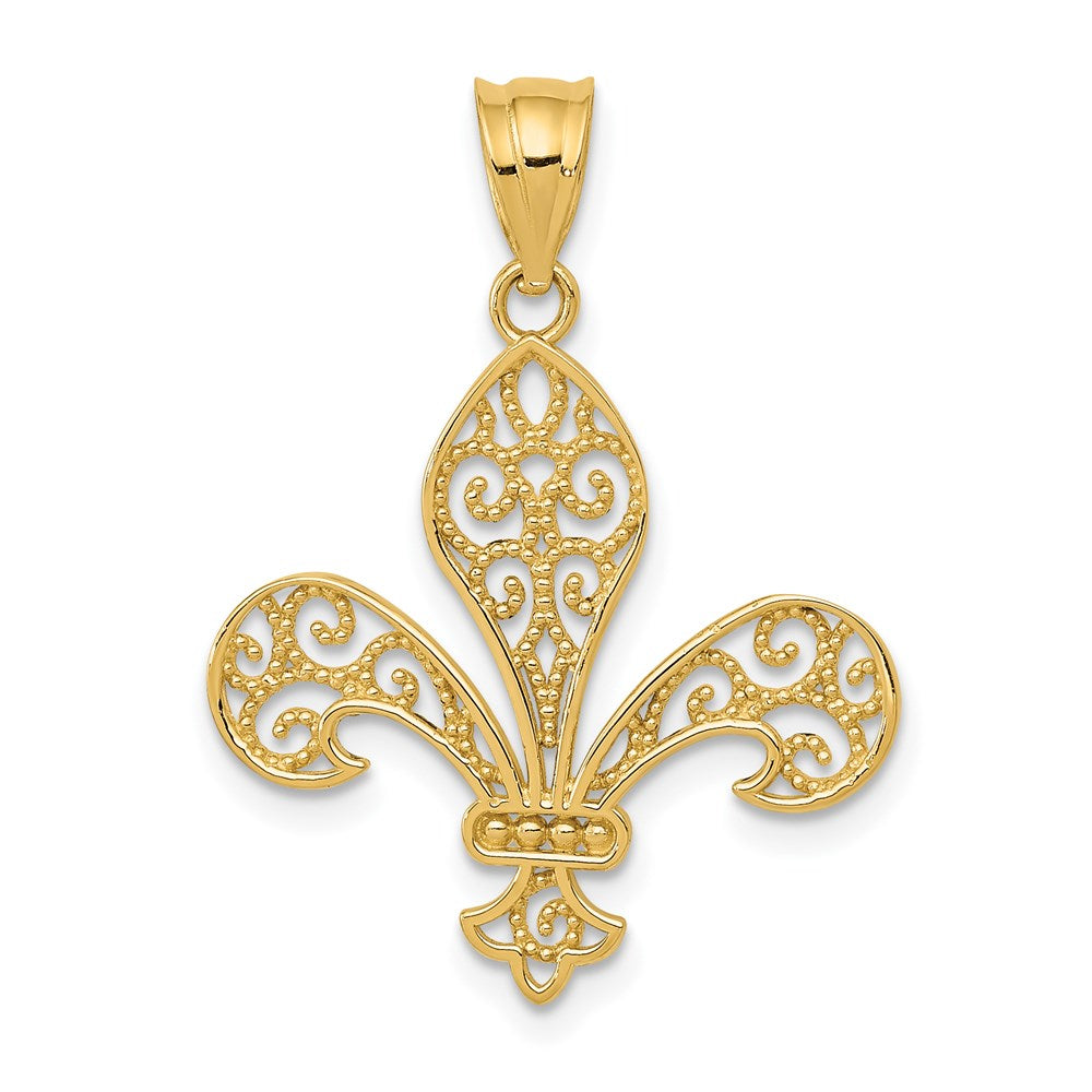 14k Filigree Fleur de Lis Pendant, 22 x 21 mm