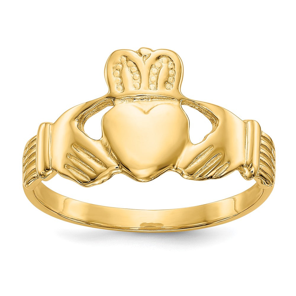 14k Mens Polished Claddagh Ring, Size 9.75