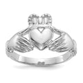 14k White Gold Mens Polished Claddagh Ring, Size 9, 4.1 g