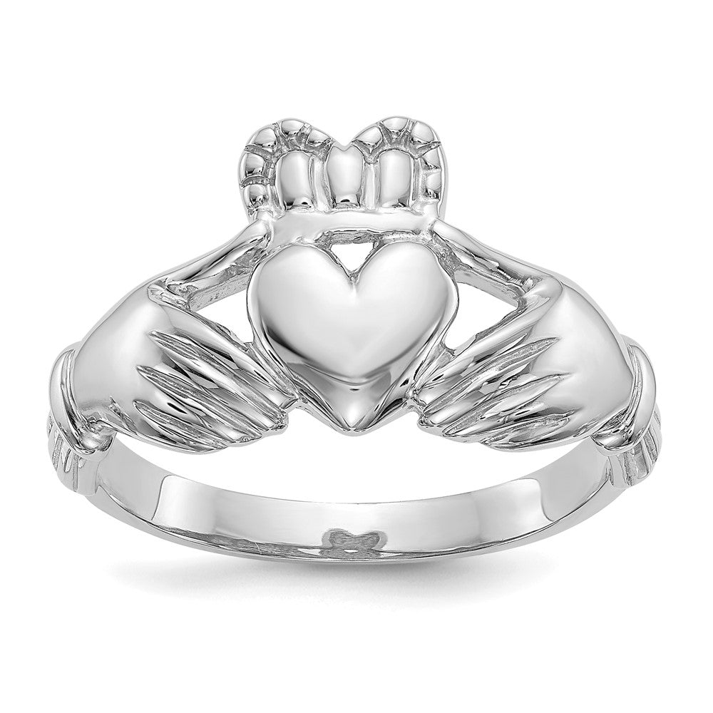 14k White Gold Mens Polished Claddagh Ring, Size 9, 4.1 g