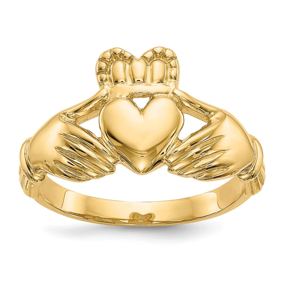 14k Mens Polished Claddagh Ring, Size 8.75