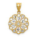 14K and White Rhodium Diamond-Cut Round Pendant, 17 x 15 mm
