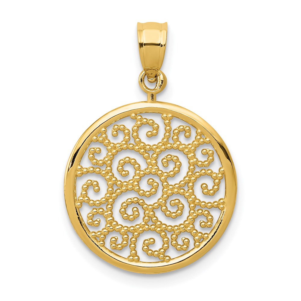 14k Filigree Round Pendant, 19 x 15 mm