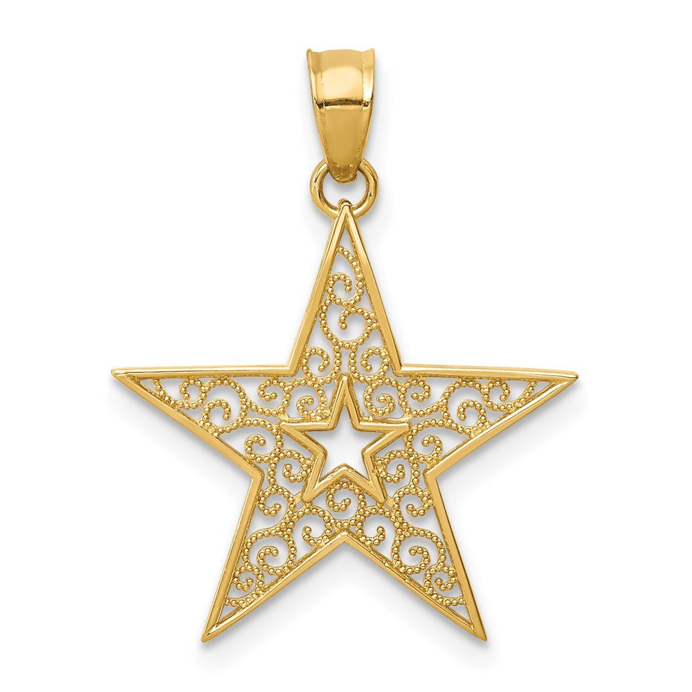 14k Filigree Star Pendant, 19 x 19 mm