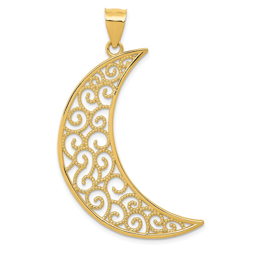 14k Large Filigree Moon Pendant, 43 x 30 mm
