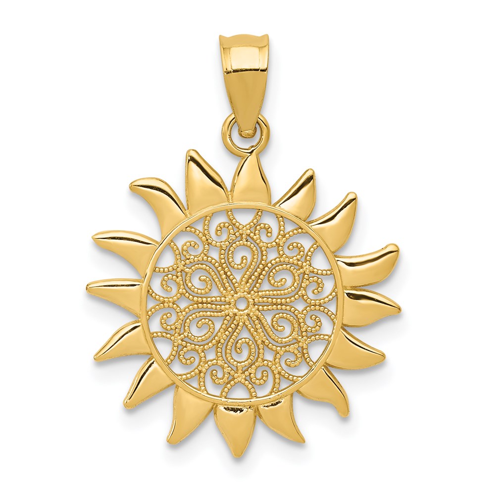 14k Polished Filigree Sun Pendant, 20 x 18 mm