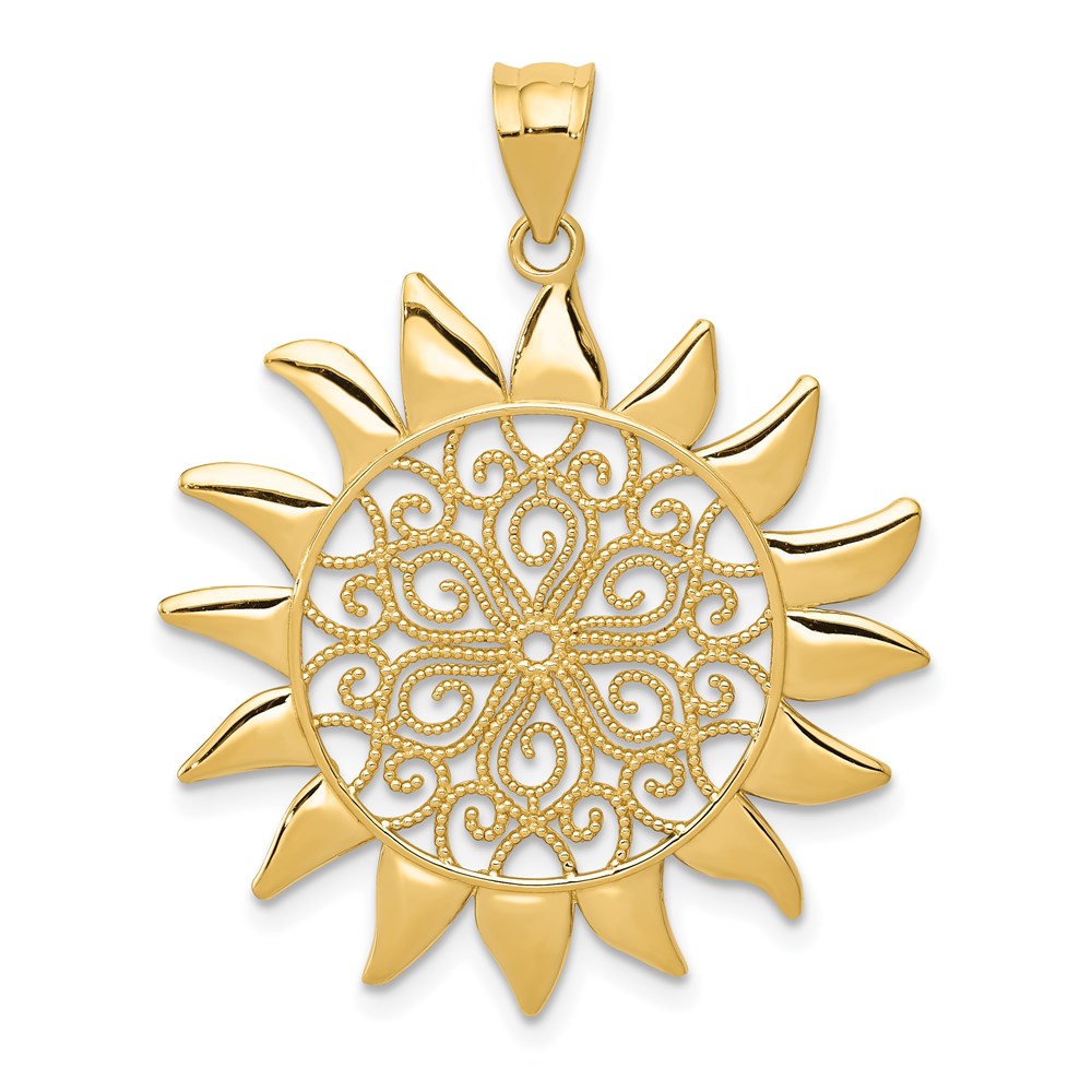 14k Filigree Sun Pendant, 30 x 28 mm