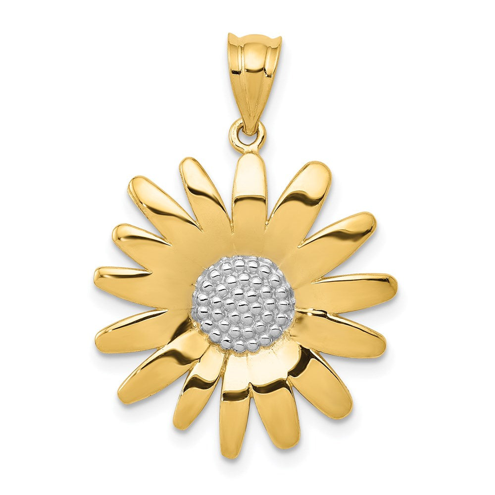 14k and White Rhodium Sunflower Pendant, 24 x 21 mm