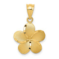 14k Satin Diamond-cut Plumeria Pendant, 15 x 15 mm