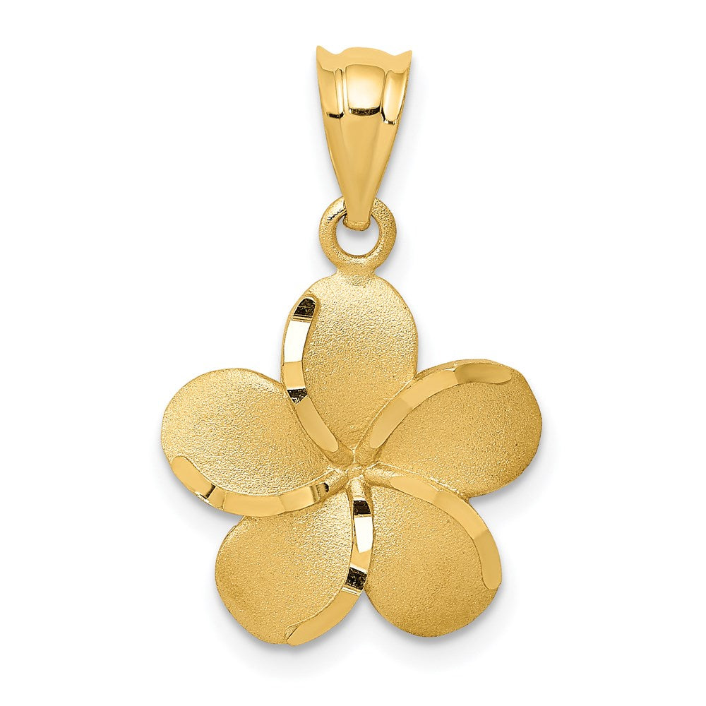 14k Satin Diamond-cut Plumeria Pendant, 15 x 15 mm