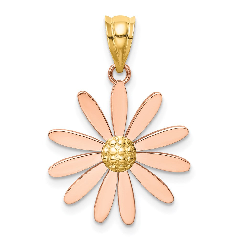 14k Two-tone Rose and Yellow Gold Daisy Pendant, 19 x 18 mm