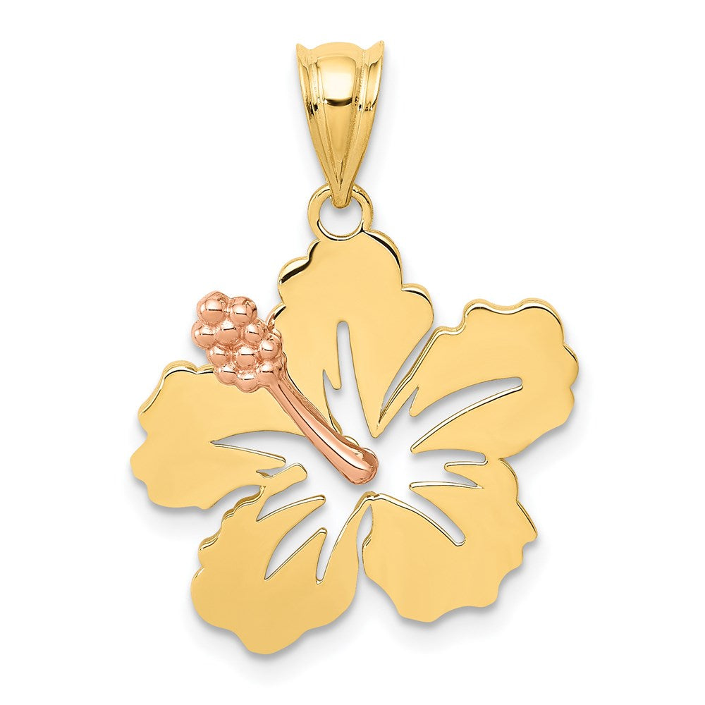 14k Yellow and Rose Gold Hibiscus Flower Pendant, 19 x 18 mm
