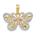 14k Two-tone with White Rhodium Diamond-cut Butterfly Pendant, 14 x 21 mm