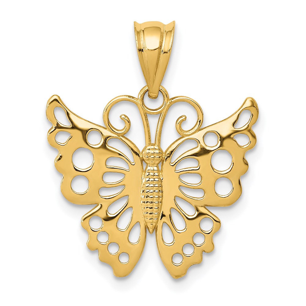 14k Filigree Butterfly Pendant, 18 x 19 mm