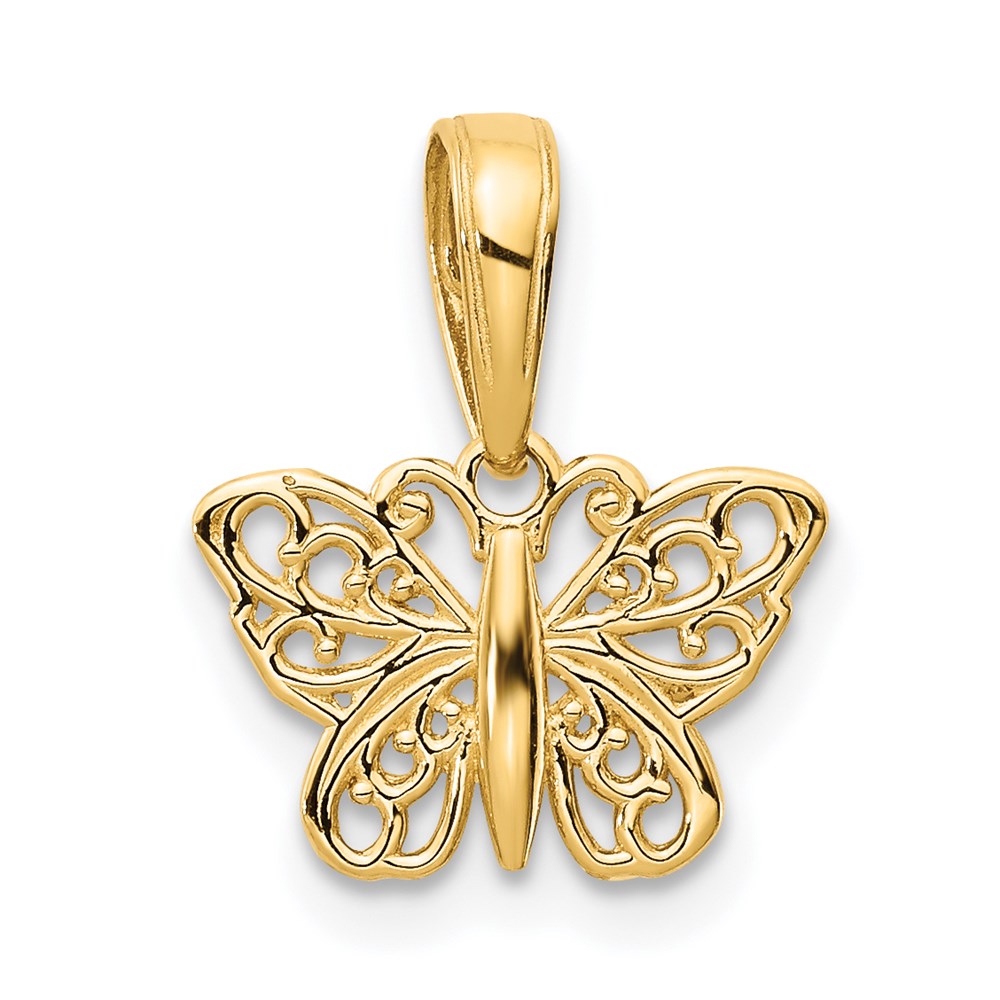 14k Polished Filigree Butterfly Charm, 8 x 12 mm