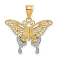 14k and White Rhodium Diamond-cut Butterfly Pendant, 17 x 22 mm