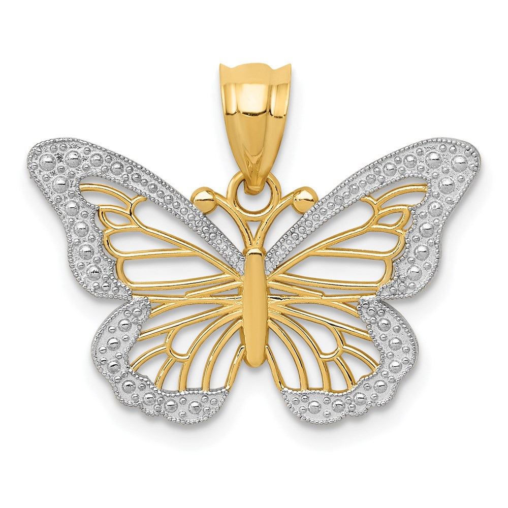 14k and White Rhodium Butterfly Pendant, 15 x 23 mm