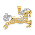 14k and White Rhodium Filigree Horse Pendant, 20 x 29 mm