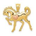14k Yellow and Rose Gold Horse with Heart Charm, 22 x 24 mm