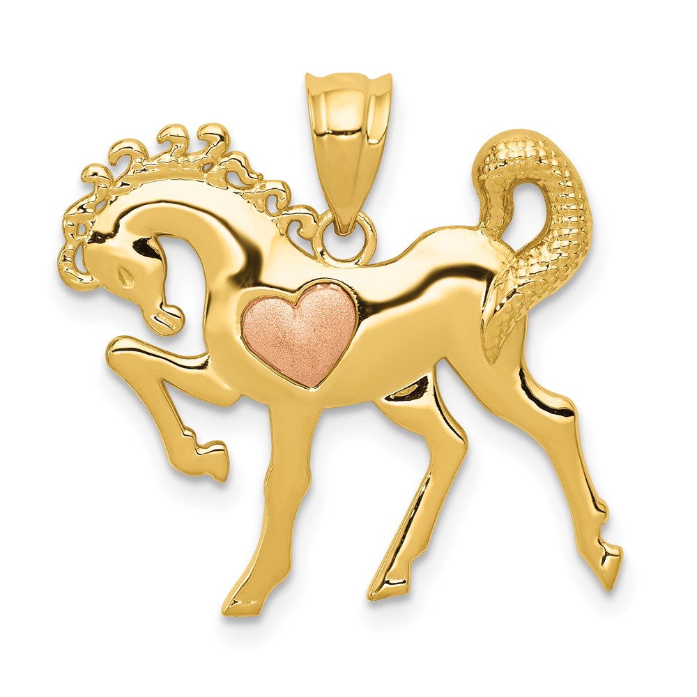 14k Yellow and Rose Gold Horse with Heart Charm, 22 x 24 mm