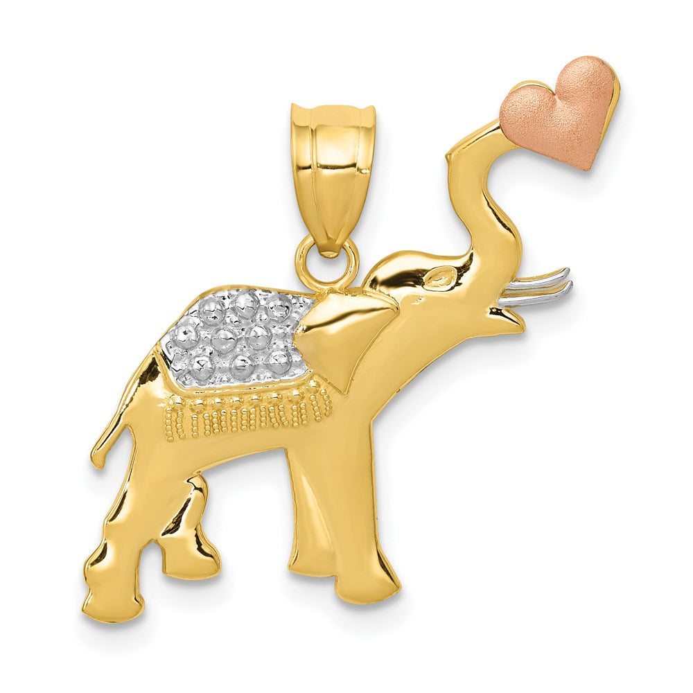 14k Two-tone with White Rhodium Elephant with Heart Pendant, 25 x 24 mm