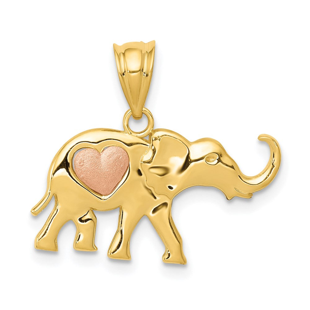 14k Yellow and Rose Gold Elephant with Heart Charm, 12 x 21 mm