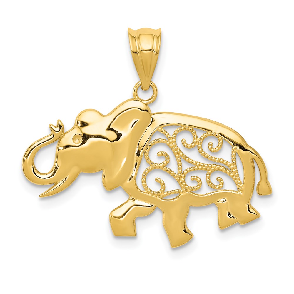 14k Filigree Elephant Pendant, 18 x 27 mm