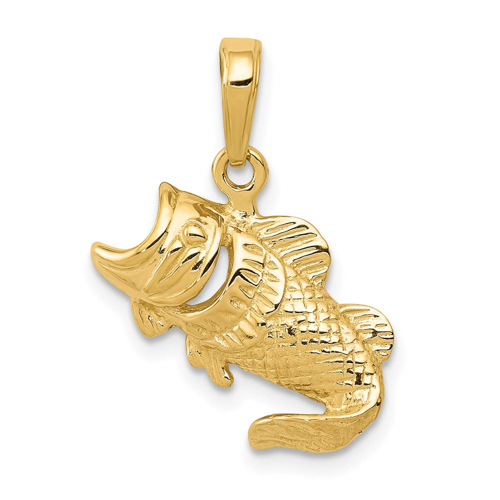 14k Small Bass Fish Charm, 16 x 18 mm
