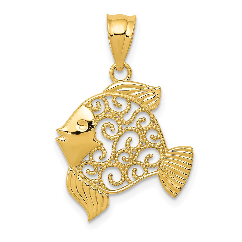 14k Filigree Fish Pendant, 19 x 17 mm