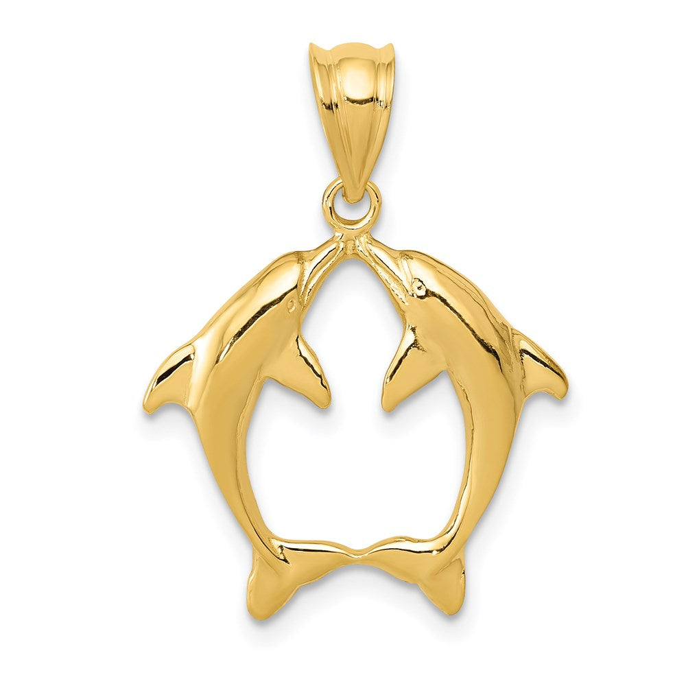 14k Two Dolphins Pendant, 19 x 19 mm