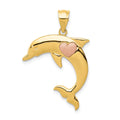 14k Two-Tone Dolphin with Heart Pendant, 30 x 23 mm