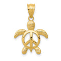 14k Peace Sign Turtle Pendant, 23 x 16 mm