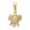 14K Two-tone Gold Turtle Charm, 20 x 12 mm