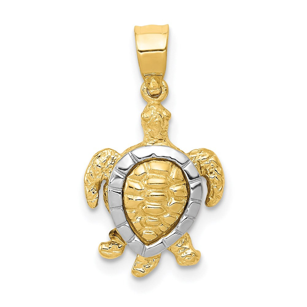 14K Two-tone Gold Turtle Charm, 20 x 12 mm
