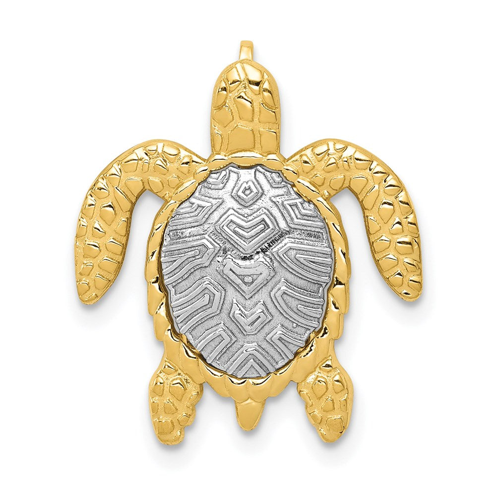 14K Two-Tone Turtle Pendant Chain Slide, 21 x 18 mm