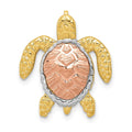 14K Two-Tone with White Rhodium Turtle Pendant Chain Slide, 21 x 18 mm