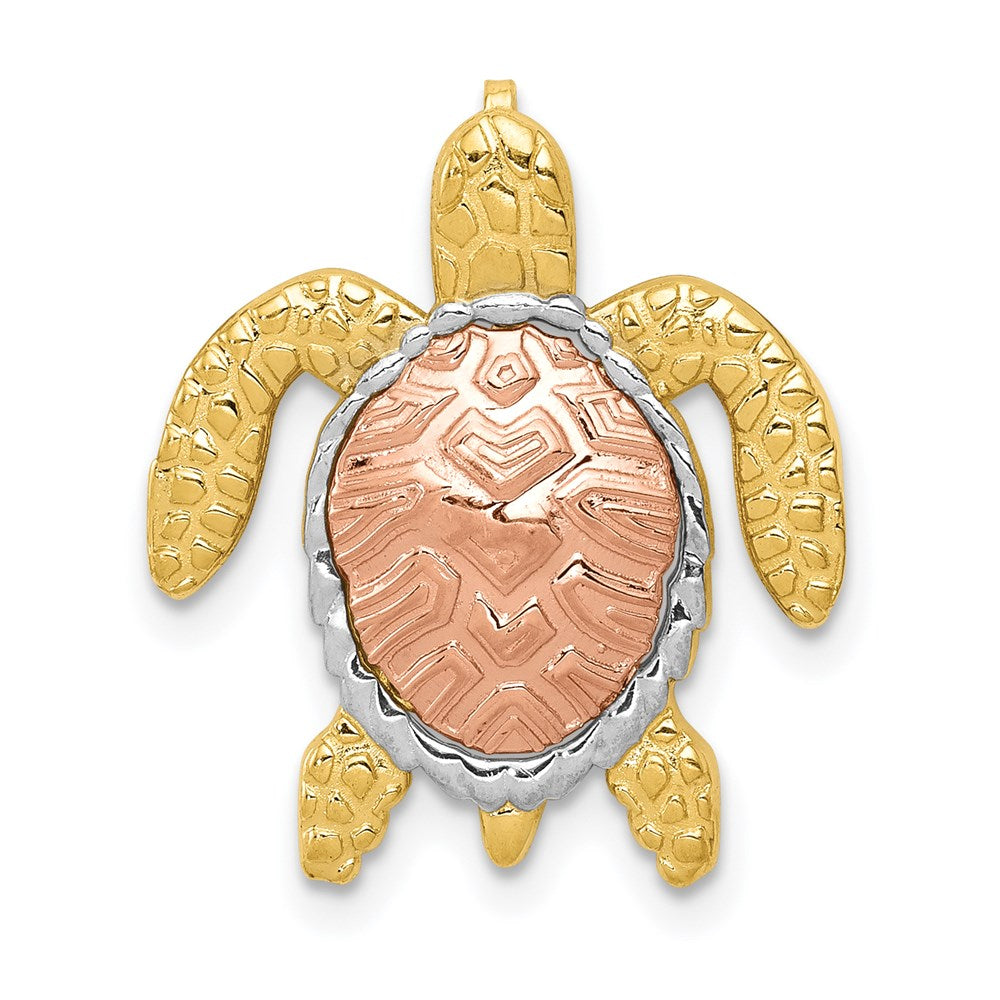 14K Two-Tone with White Rhodium Turtle Pendant Chain Slide, 21 x 18 mm