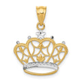 14k and White Rhodium Crown Pendant, 18 x 18 mm