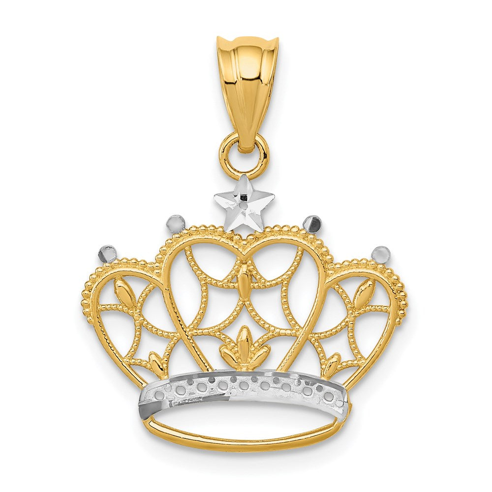 14k and White Rhodium Crown Pendant, 18 x 18 mm